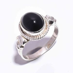 Anello in onice nero di qualità AAA, gioielli Fhion unisex in argento sterling 925, gioielli con pietre preziose