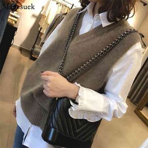 V-Neck Vintage Pullover Sweater Vest Women Autumn Winter Knitted Sleeveless Warm Casual Oversize 12229 210512