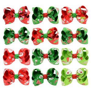 Baby Girl Bow Spins Barrettes Boże Narodzenie Grosgrain Wstążki Kokarki z klipsem Snowflake Dziewczyna