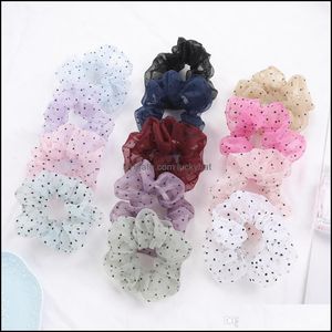 Gioielli GioielliScrunchies di organza Donne carine Dot Scrunchie Fasce elastiche Ragazze Copricapo Legami per capelli in gomma Trasparente Porta coda di cavallo Drop De