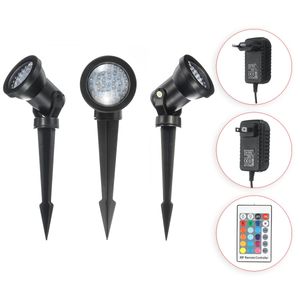 Solar Spotlights Outdoor 3 Light Waterproof Color Changing Garden Landscape Dark Sensing On/Off Up Yard Patio Lawn with 22 Keys Remote Control - US Plug