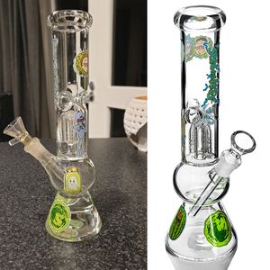 8 inch Approx Tall Perc Base Straight Cartoon Dab Rig Glass Water Bongs Downstem 14.4mm Bowl Thick Bong