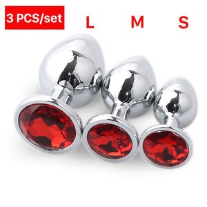 3 st / set Metal Anal Plug Butt Plug Sexleksaker Butt Leksaker för Kvinnor / Män / Par Vuxna Spel Masturbator Anal S / M / L Diamant Sex Shop X0401