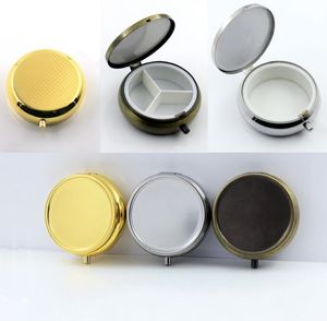 Bärbar Slitstark Metal Round Holder Container 3 Cell Pill Box Case SN2980