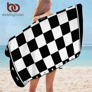 Toalheiro Beddingoutlet Tabuleiro de xadrez Jogos de banho Microfiber Praia Preto e Branco Piquenique Esteira 75x150cm Quadrados Teen Thin Bobet 210728