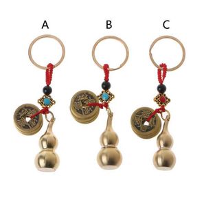 Wu Lou Nyckel Kedja Lucky Gourd Keychain med Feng Shui Mynt Lycka Välstånd Framgång Brass Calabash Pendant Keychain G1019
