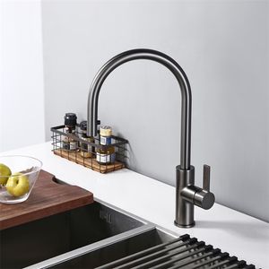 Pojedynczy uchwyt Wyciągnij Kromka Kuchnia Szczotkowana Gunmetal Matta Czarna Rotacja Kuchnia i Zimny ​​Water Sink Taps Kitchen Caucet 211108