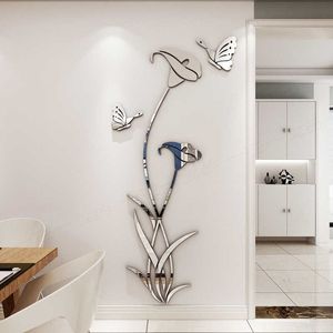 arrival Lily butterfly Acrylic DIY wall sticker Bedroom Morning glory wall sticker TV background wall decoration 210705