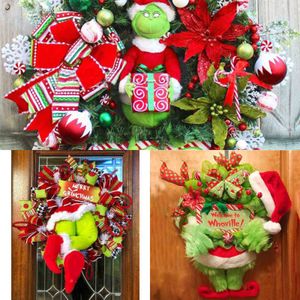 Świąteczny wieńcka Burlap The Grinchs Crader Elf nogi utknięte w świątecznej girlandzie dekoracja drzewa śmieszna dekoracja drzwi wypchana lalka H1112