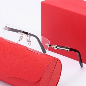 Luxury Designer Sunglasses Women Men Eyeglasses Polarize Square Frameless Rimless Silver Metal Wooden Baffalo Horn Transparent Glasses Sunglasses Mens Eyeglass