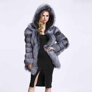 Zadorin Streetwear Faux Fur Coat Kurtka Zimowa Moda Kobiety Grube Ciepłe Fuła futra Z Kapturem Plus Size Outerwear 210816