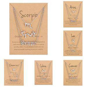 12 Zodiac Bokstäver Hängsmycke Halsband Gammal Engelska Skorpion Väduren Taurus Gemini Cancer Leo Choker Horoskop Tecken Necklace 3pcs / Set