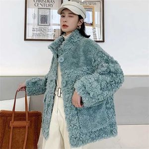 Hstar Sheep Sheared Female Brief Paragraph Coat Keep Warm With Thick Fur Compound Lambs Wool Collar Shearling 211018