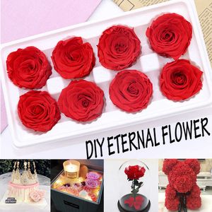 8 Stück mehrfarbige ewige Rosen in 4–5 cm natürlichen konservierten Blumen, unsterbliche Rose, Muttertagsgeschenk, Hochzeitsdekoration, Tropfen 210624