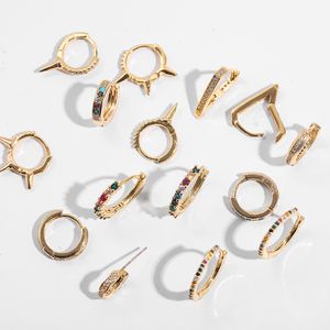 Wholesale small thin gold hoop earrings resale online - Gothic Rivet Spike Thin Small Hoop Earrings for Women Punk Gold CZ Ear Buckle Cartilage Earrings Huggie Jewelry Gift
