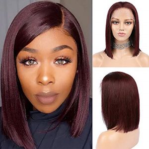 Borgonha sintética dianteira bob peruca simulação cabelo humano wigs de lacfront para mulheres negras 14 ~ 26 polegadas rxg9176