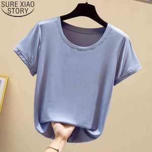 Modal T-shirt Sommar Tshirts Tees Fashion Solid 9 Färger Rund Krage Casual Kortärmad T-shirts Kvinnor Toppar Blusas 13461 210417