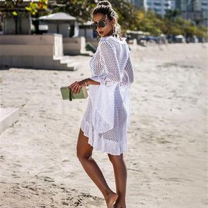 Costumi da bagno femminile femminile White White Bikini Bikini Swimsuit Copertura a Vallo V Neck Long Fareeve Tunic Tunic Beach Dressing Sexy Knitting Coverups 418926