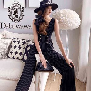 Dabuwawa exclusivo xadrez sexy v-decote jumpsuit Casual Wide-Leg Women Jumpsuits Cintura alta sem mangas Escritório Senhora Do1BJP006 210520