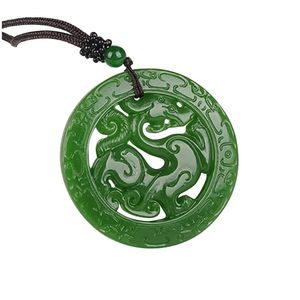 Jade Dame großhandel-Anhänger Halsketten S Mode Damen Zubehör Grüne Jade Medaille Dragon Hohl Carving