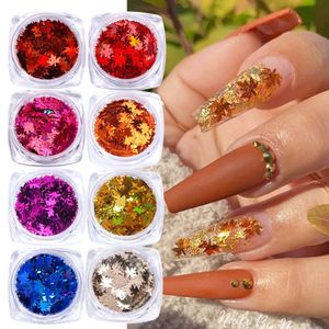 Maple Leaf Fall Thanksgiving Nails Stickers Decal DIY Colored Sequins Laser Nail Art Glitters Thin Flakes Sticker Colorful Confetti