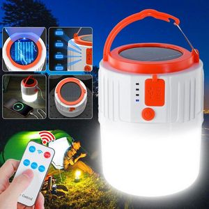 100W Solar Lanterns Light Bulb LED Hanging Camping Tent Lamp Remote/USB Charger - A