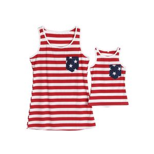 家族の衣装マッチング洋服アメリカの旗縞模様のベスト母と息子の子供娘のママノースリーブTシャツ夏の親女の子トップティーセールG63ey3z