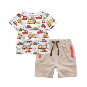 Roupa de menino verão bebê meninos conjunto branco dos desenhos animados t-shirt infantil top + curta 2 pcs crianças 210528
