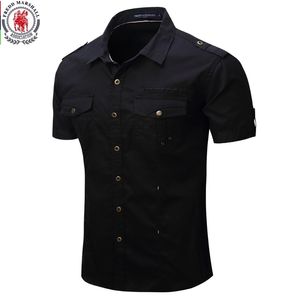 Arrive Mens Cargo Shirt Men Casual Solid Short Sleeve s Multi Pocket Work Plus Size 100% Cotton 220226