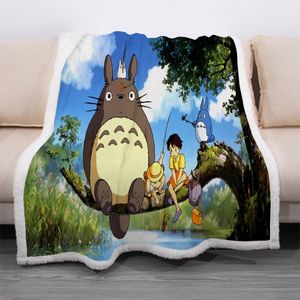 3d anime totoro cartoon print sherpa filt soffa quilt cover resa sängkläder soffa bil outlet velvet plysch kasta fleece filtar