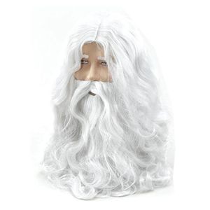 År Vit Santa Fancy Dress Costume Wizard Wig och Beard Set Christmas Halloween 211018