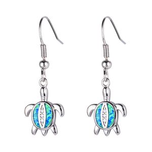 Women Charm Fashion Blue Imitation Opal Drop Earrings Cute Turtle Animal Earrings Female Wedding Jewelry Gift