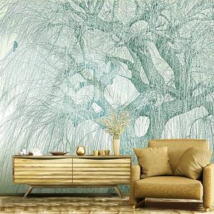 Wallpapers de parede personalizado Arte de parede decoração Papel de parede criativo padrão de árvore fresco pintado à mão PO Murais para sala de estar quarto desenhos suprimentos