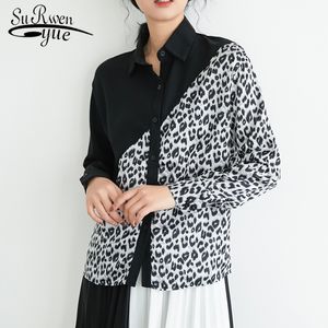 Moda leopardo manga comprida blusa camisa mulheres tops e vintage impressão outono roupas soltas 6049 50 210521