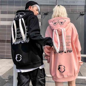 Matching Couples Hoodie Women Top Casual Sweatshirts Full Sleeves Fashion Funny Rabbit Ears Hoody Man Coat Streetwear 210803