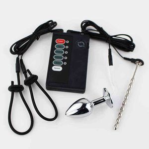NXY Vibrators Sex Electro Penis Stimulator Ring Anal Plug Toys för män Electric Shock Medical Themed Tillbehör 1220