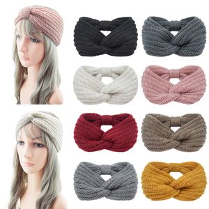 2021新しい編み物クロスノットヘッドバンドのための女性のための冬の暖かいウールのヘアバンドターバンの帽子の弾性のある髪のバンドのヘアアクセサリー