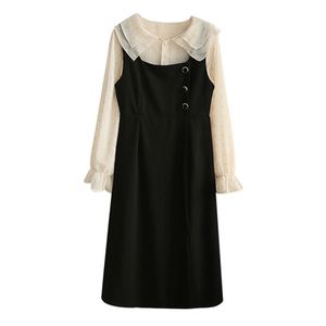 Women Two Pieces Set Sleeveless Tank Dress Hepburn Black A Line Mini Skirt With Chiffon Shirt Flare Sleeve T0115 210514