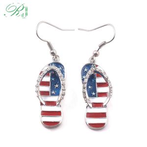 RJ New Fashion American Flag Crystal Örhängen Tofflor Form Pentacle Girl Patriot Ear Studs Brins för Kvinnor Bijoux Gift Q0709