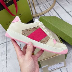 Screener sneaker beige smör smutsiga läder skor springande vintage röd och grön webrand Luxurys designers sneakers bi-färg gummi ensam klassisk casual shoe00001