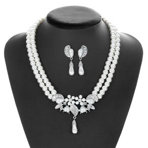 Mode Bride Pearl Crystal With Short Collarbone Neck Halsband Bröllop Smycken Ange Örhängen Koreansk version Temperament