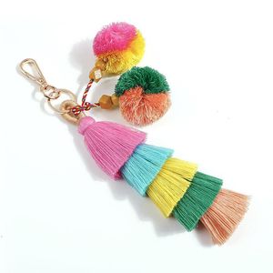 Mode godisfärg pompoms tassel nyckelring päls boll nyckel kedja pompom fluffy väska tillbehör nyckelring