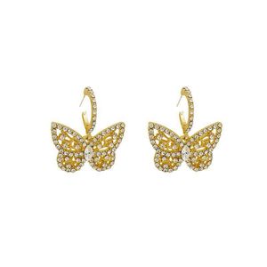 Glänzender Zirkonia-Charme-Frauen-Ohrring, schlichter Stil, eleganter Schmetterlings-Anhänger, S925, Persönlichkeit, hohle Ohrringe
