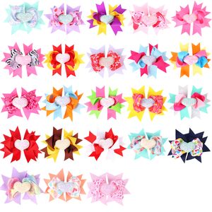 Baby Barrettes Bow Girls Hair Clips Accessories Valentine's Day Heart Print Bowknot Clip Kids Grosgrain Ribbon Dots Hairpins for Toddler QVA011