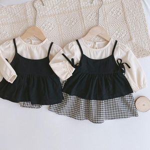 Zestawy odzieżowe Born Baby Girls Clothes Little Sisiter Longsleeeve Plaid Romper / Spódnica + Sling Dress Kid Summer Sukienki Dziewczyna