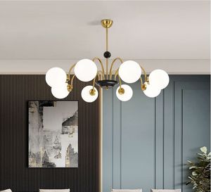 Moderne Wohnzimmer-Kronleuchter-Lampenbeleuchtung, nordische Glaskugel-Leuchte, Gold/Chrom-Glanzleuchte