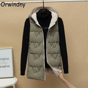 Jesienna i zimowa długa kamizelka moda bawełniana płaszcz żeńska kurtka bez rękawów oba nosić S-3XL ORWINDNY 211130