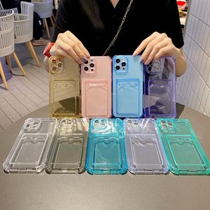 Transparente com slots de cartão capas protetoras para iphone 15 14 13 12 11 Pro X XS MAX XR 8/7 Plus à prova de choque Clear Phone Case Back Cover 100pcs