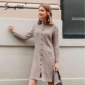 Casual stehkragen frauen gestrickte Herbst winter lange hülse taste High street stil weibliche pullover kleid 210414