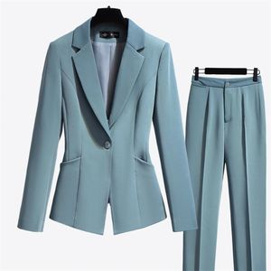 Abiti da donna per ufficio da donna primavera autunno con intaglio due pezzi Set da donna con bottone singolo Blazer elegante abito lungo pantalone 211116